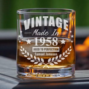 Personalized Whiskey Glass: Vintage Aged to Perfection Engraved Gift