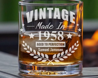 Personalized Whiskey Glass: Vintage Aged to Perfection Engraved Gift