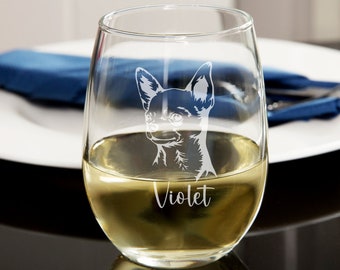 Engraved Chihuahua Stemless Wine Glass: Personalized Pet Gift