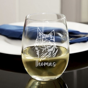 Engraved Cat Wine Glass: Custom Kitty Portrait, Pet Memorial Gift