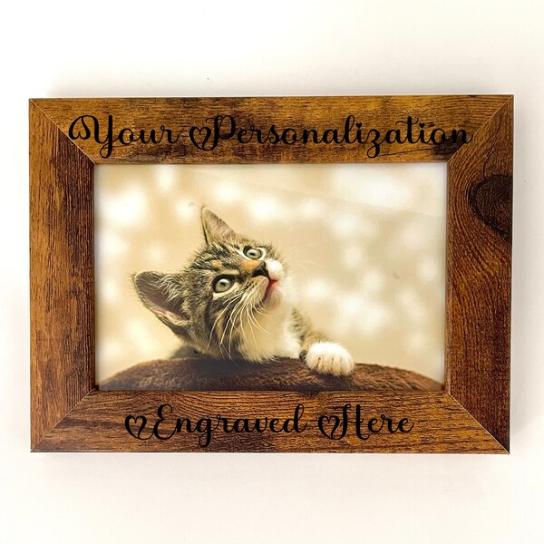 PERSONALIZED Cat Frame ENGRAVED Rustic Wood Custom Cat Picture Frame Photo 4x6 5x7 8x10 Pet Name Photo Frame Cat Memorial Gift Cat Mom