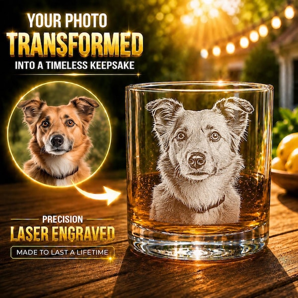 Engraved Pet Photo Glass: Personalized Dog Cat Memorial Gift