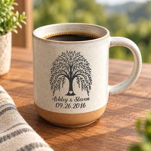 9th Anniversary Willow Tree Mug, Personalized Ceramic Pottery Anniversary Gift