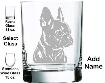 Custom FRENCH Bulldog Dog Etched Whiskey Glass or Stemless Wine Glass Memorial Dog Gift Engraved  Personalized Dog Mom Gift Dog Dad Gift