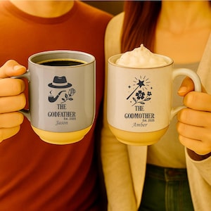 Personalized Godparent Coffee Mug: Soft Dark Silver Engraved Ceramic Baptism Gift