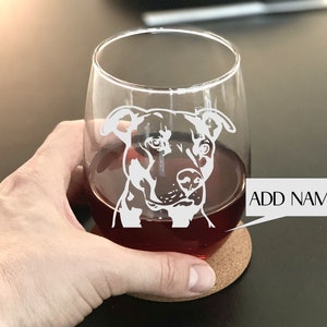 Engraved Pitbull Stemless Wine Glass: Personalized Dog Lover Gift