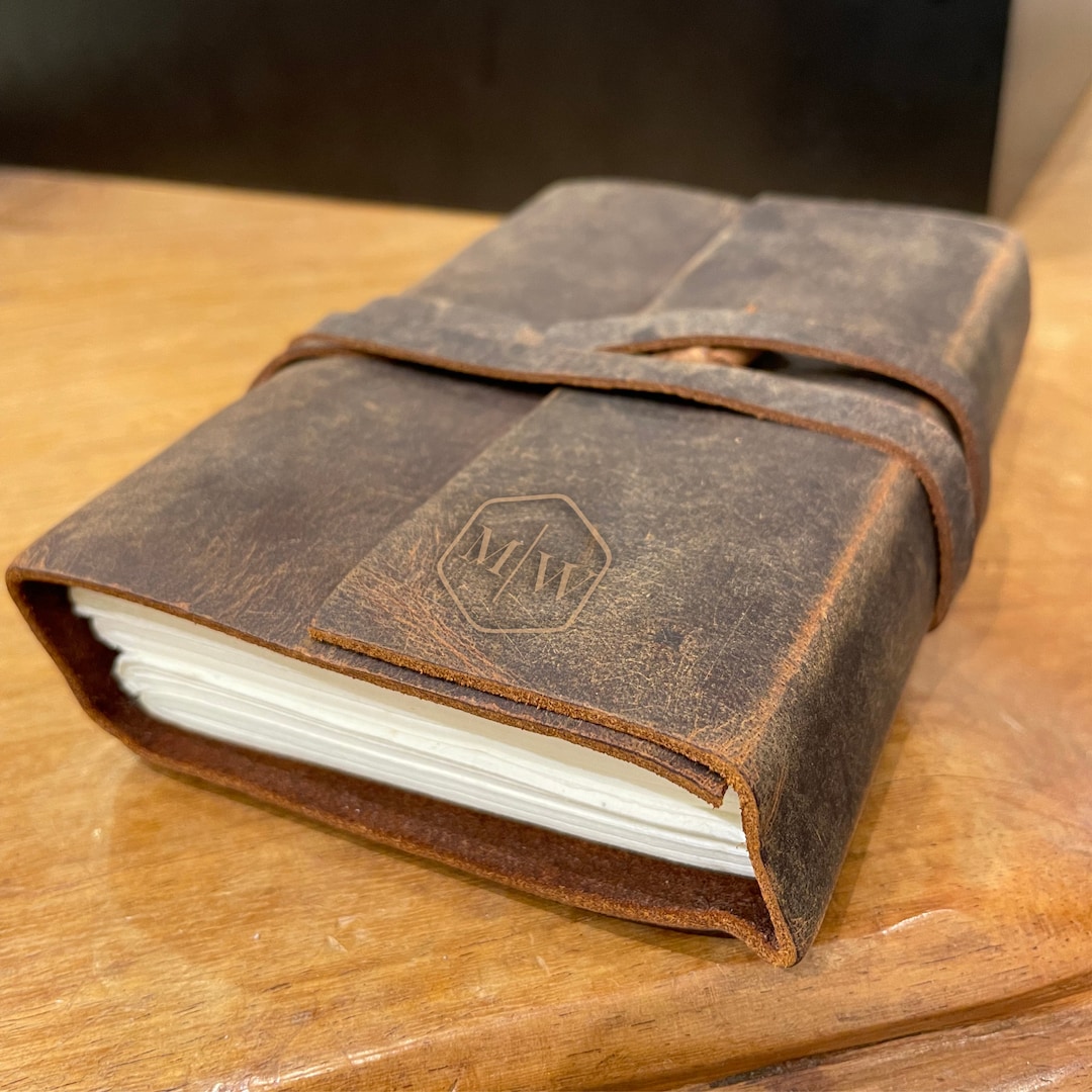 Rustic Notebooks Personalized Rustic Leather Journal: Handmade Faded Brown Notebook 4x3 ...