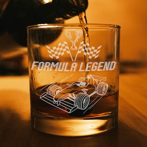 Personalized Formula Legend Engraved Glass Custom Whiskey Wine or Beer Glass Race Car Grand Prix Checkered Flag Perfect Gift for Racing Fans