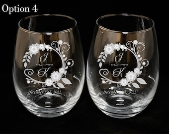 Custom Wine Glass Engraved Wedding Gift Engagement Gift for Couple Personalized Wine Glass Gift for Her Mothers Day Gift Wine Lover Glass