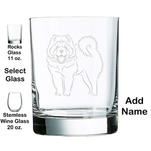 Chow Chow Dog ENGRAVED on Rocks Whiskey Glass or Stemless Wine Glass, Add Name, Etched, FREE SHIPPING, New Pet, Dog Image/Silhouette