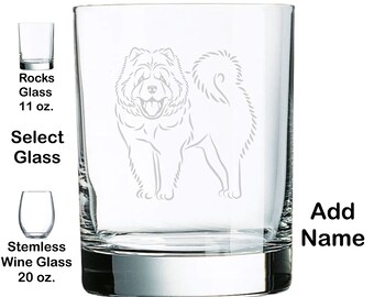 Chow Chow Dog ENGRAVED on Rocks Whiskey Glass or Stemless Wine Glass, Add Name, Etched, FREE SHIPPING, New Pet, Dog Image/Silhouette