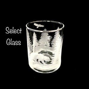 Engraved Whiskey Glass: Bear & Eagle Mountain Scene, Outdoors Gift