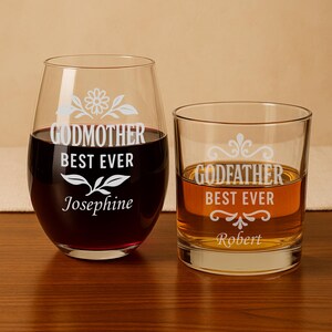 Personalized Godparent Gift Set: Engraved Whiskey & Wine Glasses