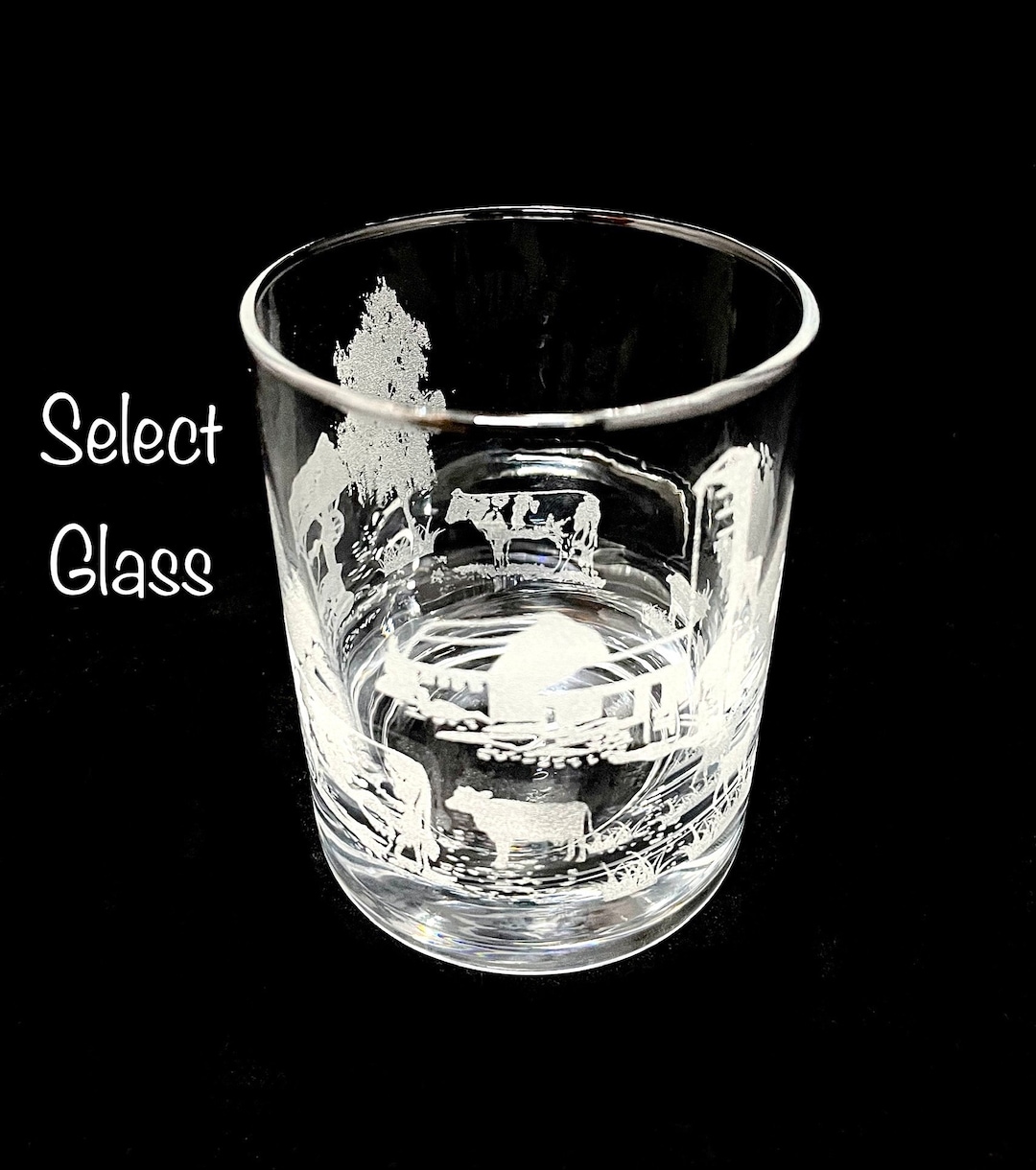 FARM Image ENGRAVED on a Whiskey Rocks Glass or Dimpled Old Fashioned ...
