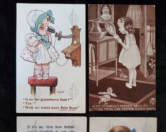 4 x Vintage Postcards - Children