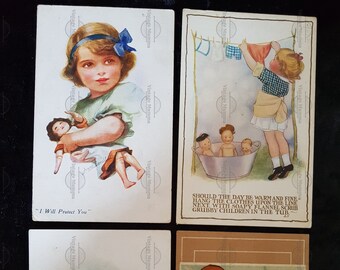 4 x Vintage Postcards - Children