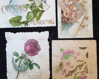 4 x Victorian Greetings - Die cut, etc.