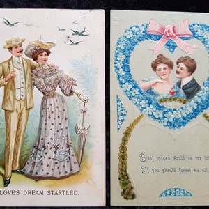 2 x 1900 Cartoline di San Valentino / Romanticismo in rilievo