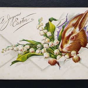 c.1905 Cartolina di Pasqua - Coniglio in rilievo - Stecher Lith. Co. NY