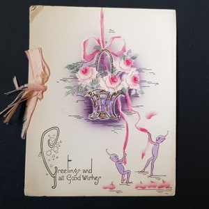 c1910 Weihnachtsgruß mit Pot Pourri in Korb - Embossed Design - Raphael Tuck