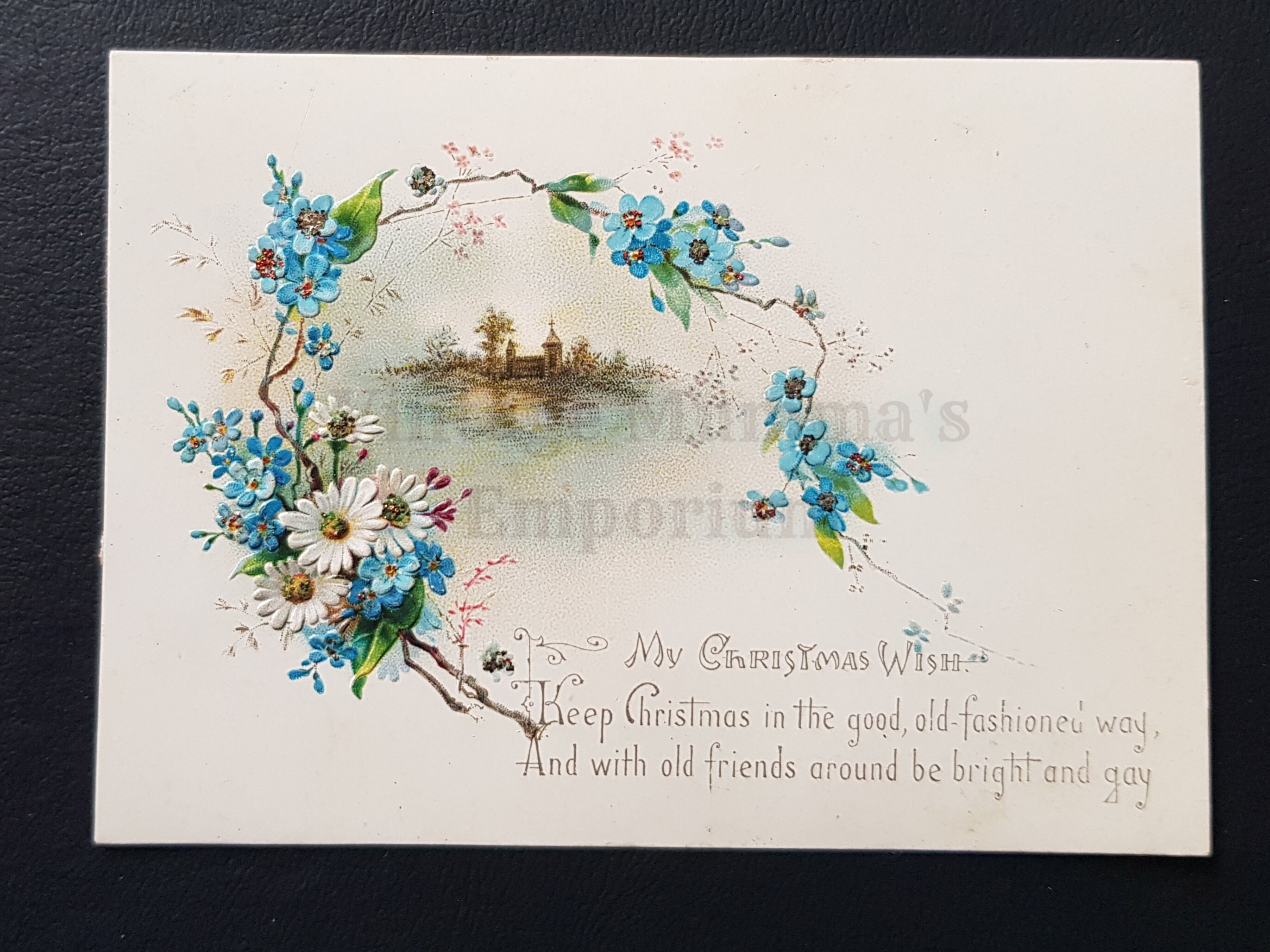 1893 Victorian Christmas Greeting - Embossed with glitter