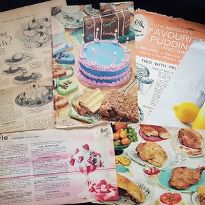 50 x Pacote de páginas de culinária vintage dos anos 1890-1980 inc. Mrs Beeton - Junk Journalling/Craft