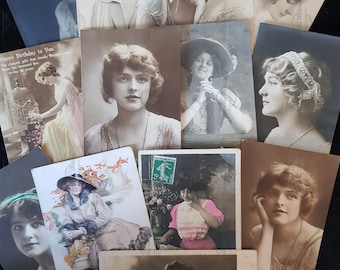 5 x postales vintage / saludos - Tema de bellezas - Selección aleatoria