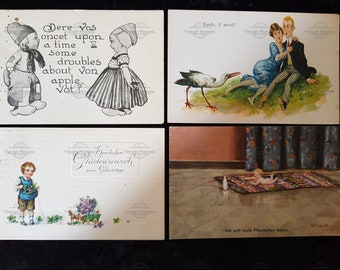 4 x Vintage Postcards - European