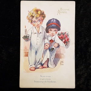 Cartolina di Capodanno belga del 1925 - "I bambini" di Little Pitche