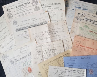 5 vintage facturen 1900-1909 - willekeurige selectie