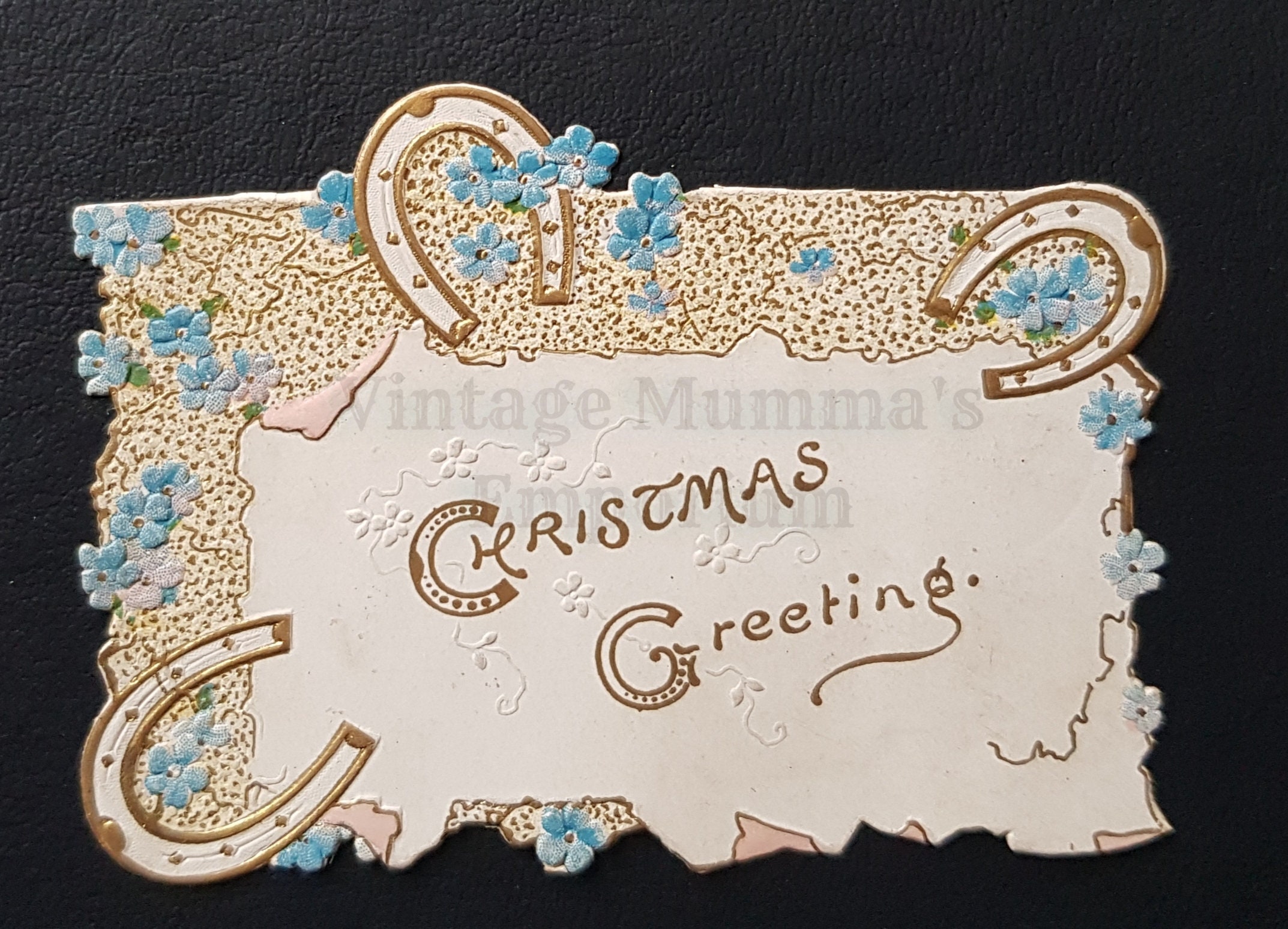 c1890 Victorian Christmas Greeting - Die Cut with Gilt