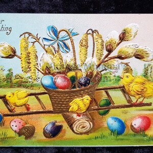 1908 Cartolina di Pasqua dorata in rilievo