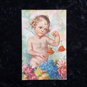 Carte postale de la Saint-Valentin c1910 - Échelle de Cupidon avec des coeurs