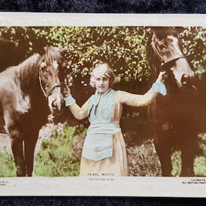 Carte postale RPPC vers 1920 - Star de cinéma Renard - Blanc perle avec chevaux