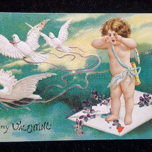 c1905 Cartão postal dos namorados - em relevo com brilho - Cupido - Int'l Art Publishing Co.