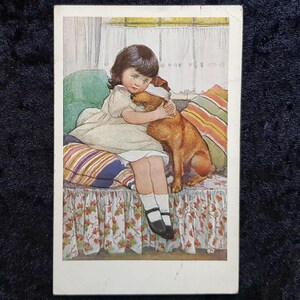 Vers 1915 Carte postale - Fille avec un chien bandé - Publ. M.M. Vienne