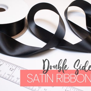 10 mètres, ruban de satin double face noir 1.375 pouces / 35mm