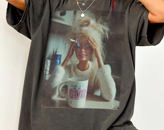 Comfort Colors Stressed Barbie Doll Face Shirt, Meme Aesthetic Shirt, Sarcastic Doll Humor Graphic Tee