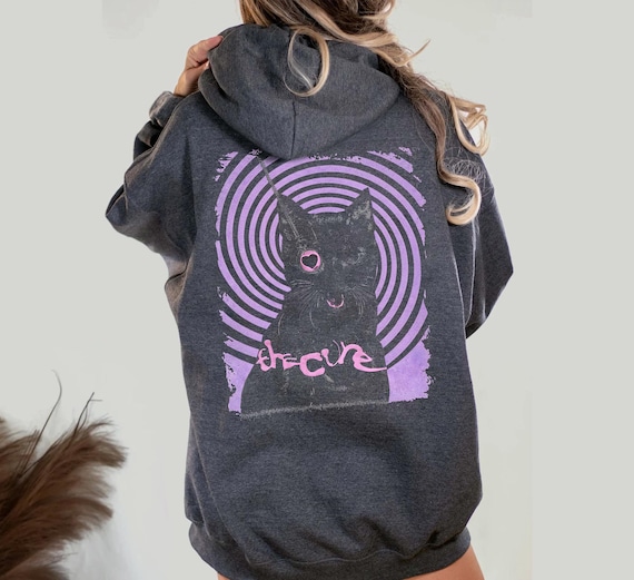 The Cure Black Cat Hoodie, The Cure 90s Vintage Band Shirt Fans Gift, Retro Music Tee