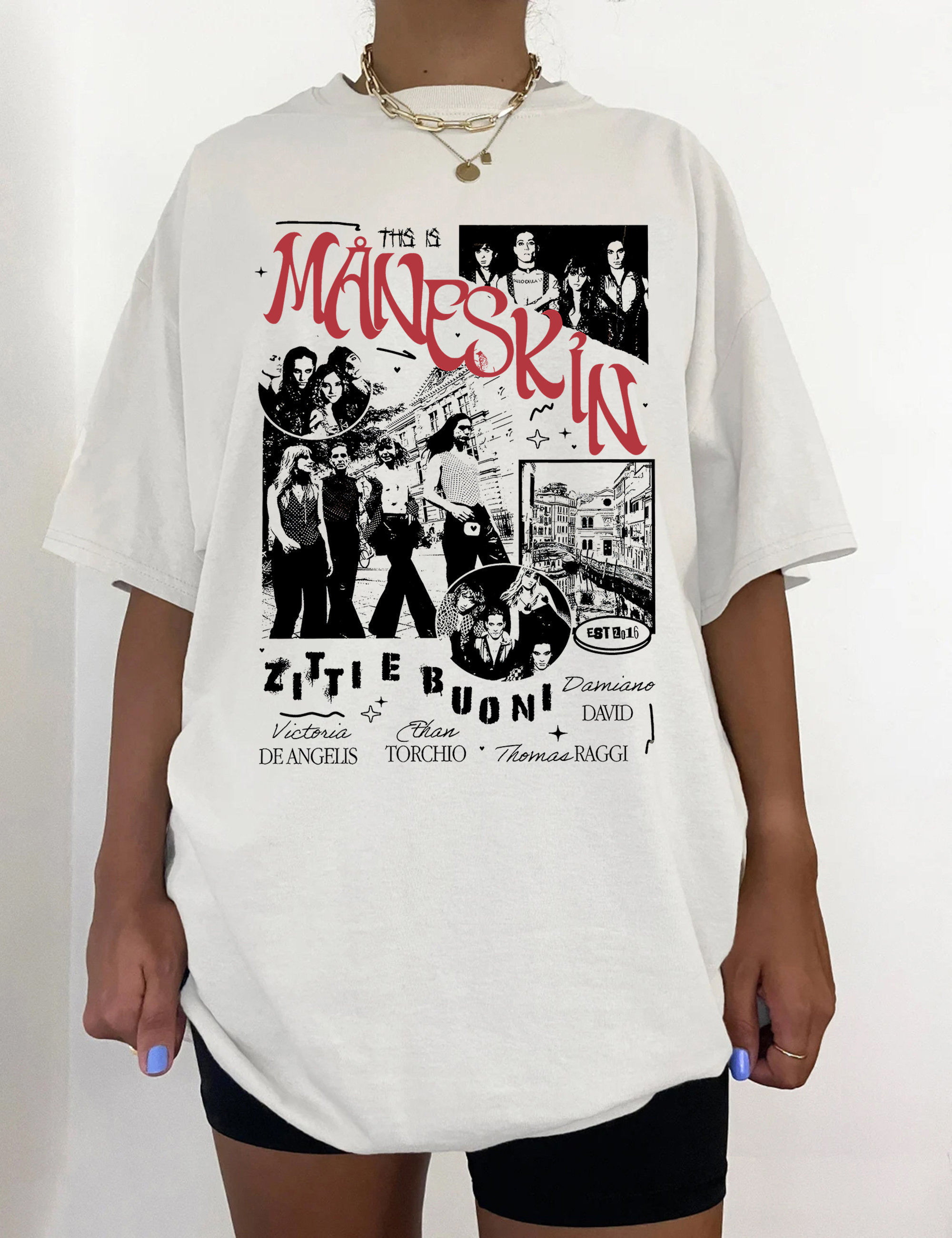 Måneskin サイン入り Tシャツ MANESKIN マネスキン Tシャツ バンドTシャツ ブラック LIVE AT CIRCO