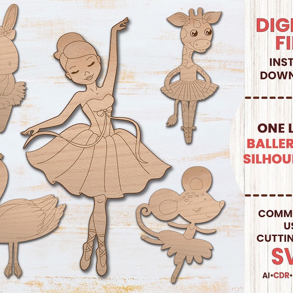 One Line Ballerinas | Line Art Silhouettes | Glowforge Cut File | Laser Printer Design | Digital Download | PDF + SVG + DXF