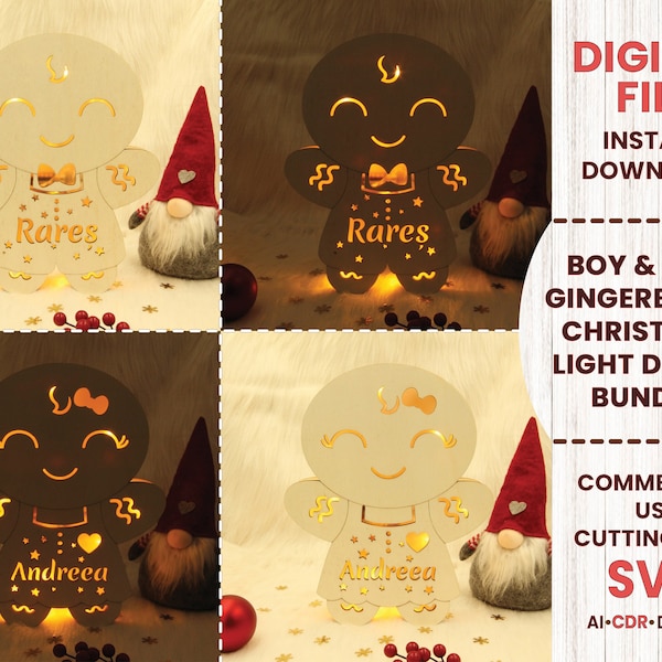 Christmas Gingerbread Night Lamp Bundle Boy and Girl SVG, Laser File, Gingerbread Night Lamp, Christmas laser file, Gingerbread Lamp