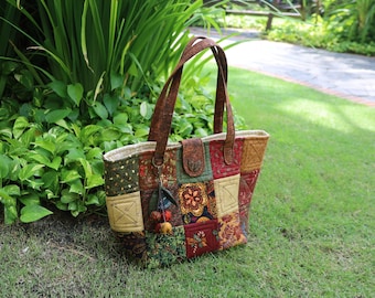 Autumn Tone Large Handbag, Quilted Bag, Women Handbag, Gifts For Her, Shoulder Bag, Handmade Bag, Vintage Handbag