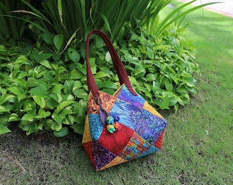 Rainbow Tone Diamond Handbag, Quilted Bag, Women Handbag, Gifts For Her, Shoulder Bag, Handmade Bag, Vintage Handbag