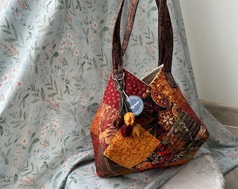 Autumn Tone Diamond Handbag #2, Quilted Bag, Women Handbag, Gifts For Her, Shoulder Bag, Handmade Bag, Vintage Handbag