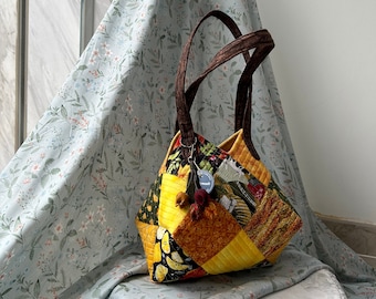 Yellow Tone Diamond Handbag, Quilted Bag, Women Handbag, Gifts For Her, Shoulder Bag, Handmade Bag, Vintage Handbag