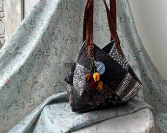 Black Tone Diamond Handbag, Quilted Bag, Women Handbag, Gifts For Her, Shoulder Bag, Handmade Bag, Vintage Handbag