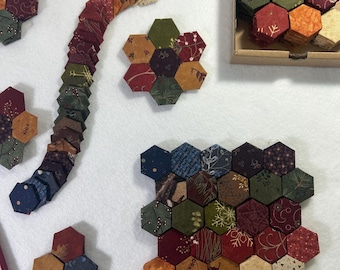 Autumn Collection - Fabric Hexagons - 100 Pieces Side 0.6 Inches (1.5cm) - Handmade - For Quilting Bags, Jackets