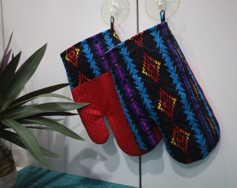 Oven Mitts (a pair), Fabric Handmade Mittens, Kitchen Gloves, Kitchen Mittens, Cooking Gloves