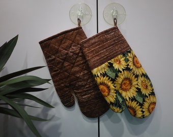 Oven Mitts (a pair), Fabric Handmade Mittens, Kitchen Gloves, Kitchen Mittens, Cooking Gloves
